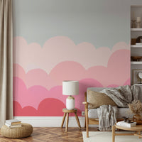 Soft pastel wall mural with sunrise theme in pink hues.

