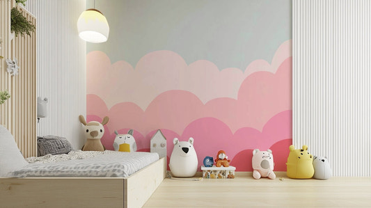 Gentle sunrise mural with pastel pink and purple tones.

