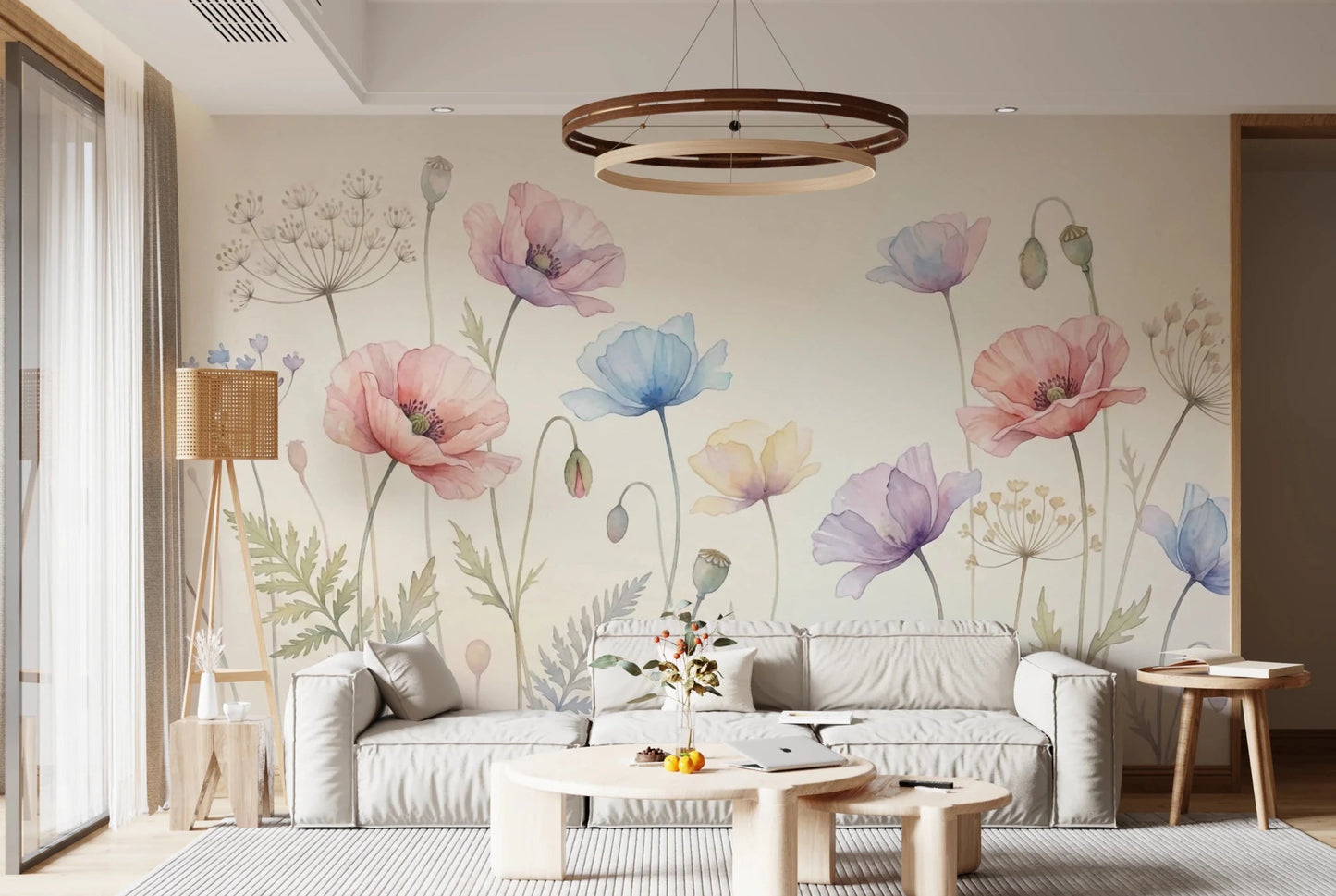 Pastel Poppy Field Wall Mural