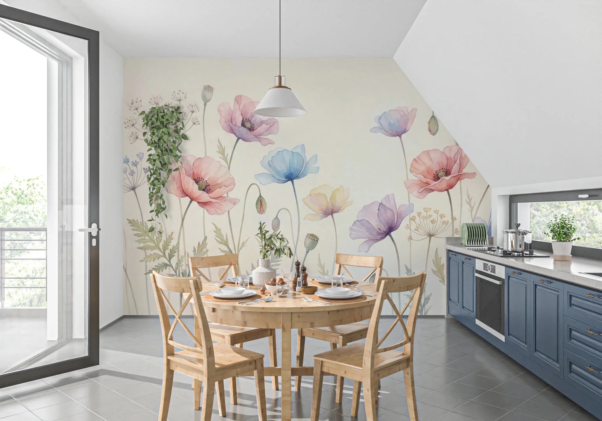 Pastel Poppy Field Wall Mural