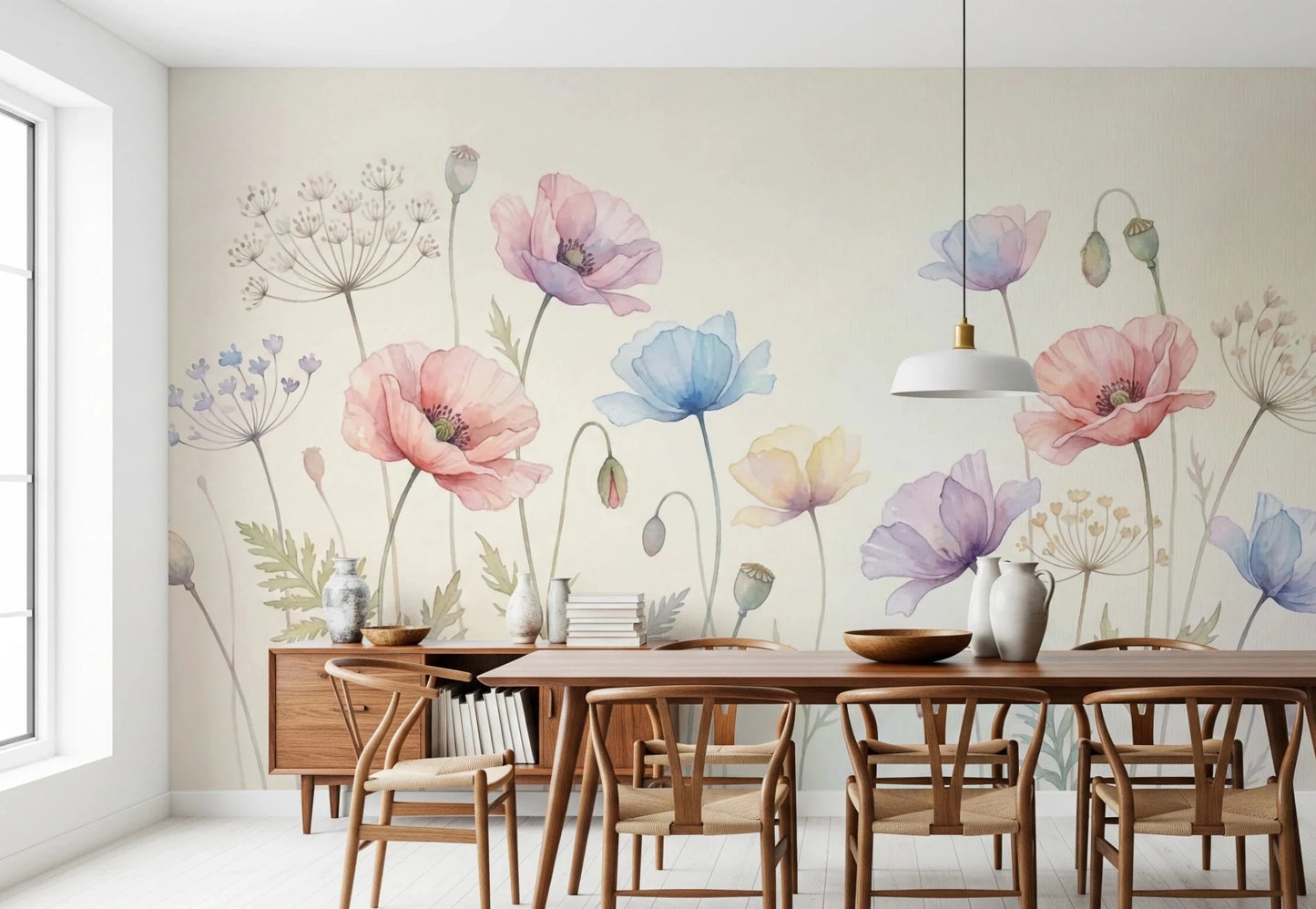 Pastel Poppy Field Wall Mural