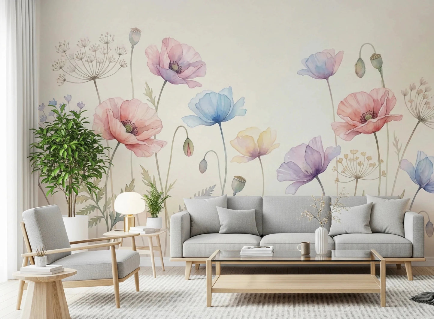 Pastel Poppy Field Wall Mural