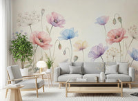 Pastel Poppy Field Wall Mural