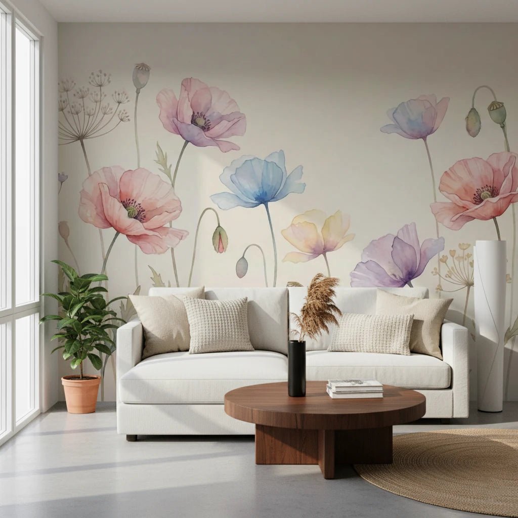 Pastel Poppy Field Wall Mural