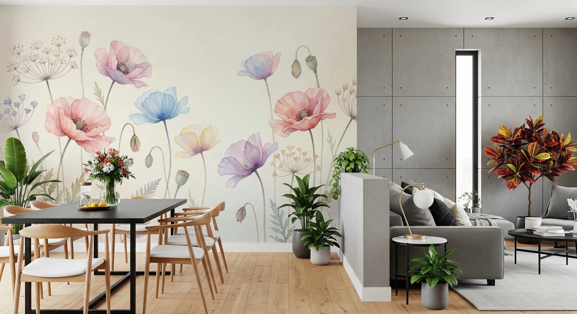 Pastel Poppy Field Wall Mural