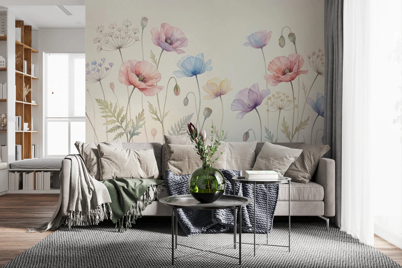 Pastel Poppy Field Wall Mural