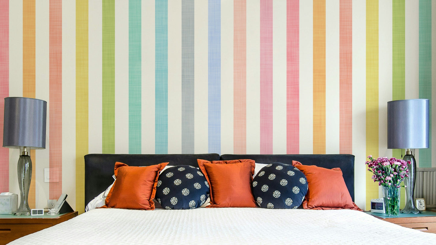 Vertical pastel rainbow stripes wallpaper