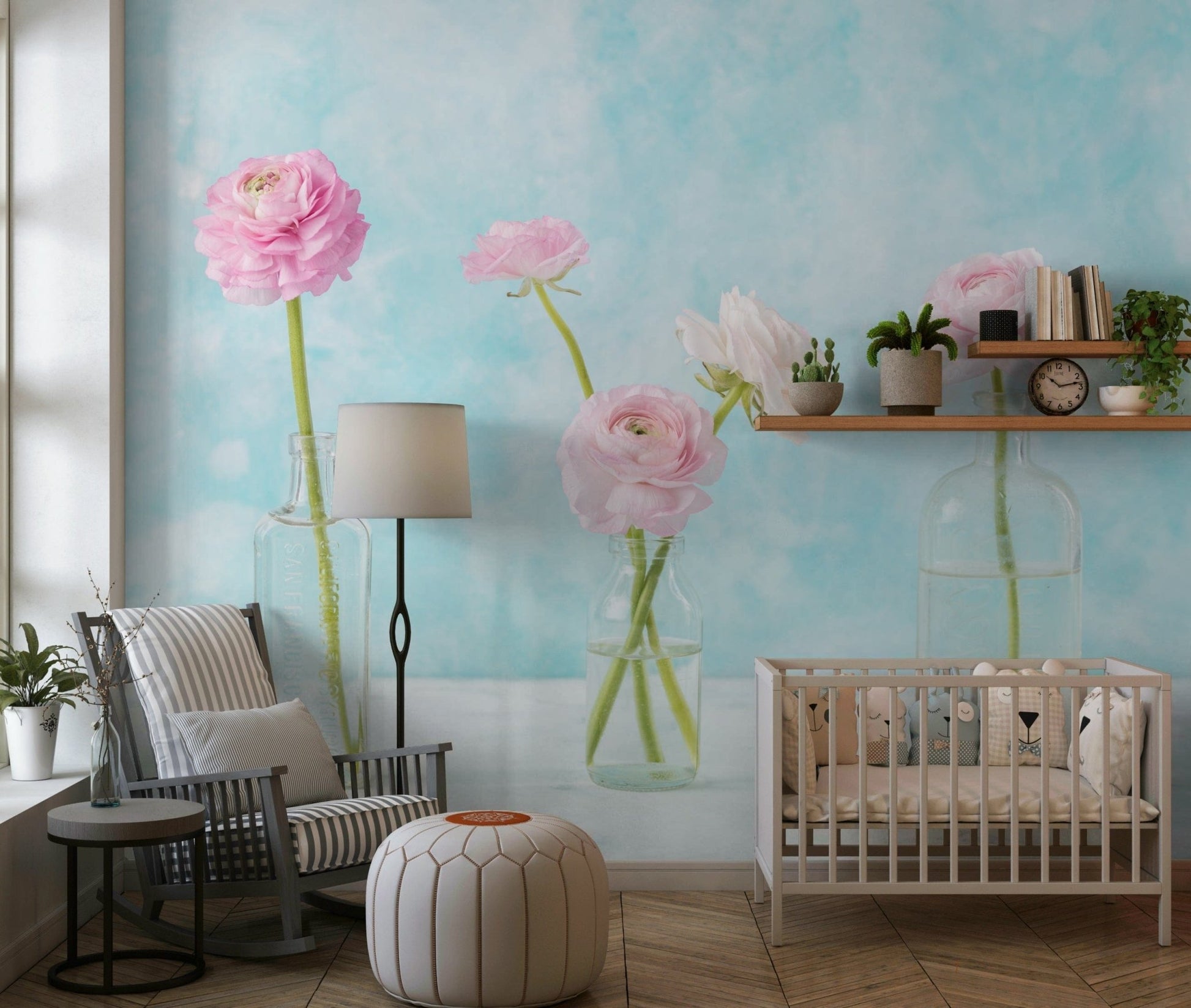 Pastel Ranunculus Glass Decor Wall Mural
