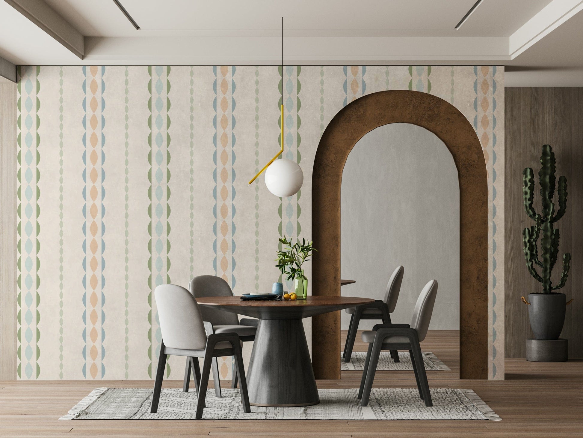 The colors are gentle and cool, with a neutral, gray and beige palette.

