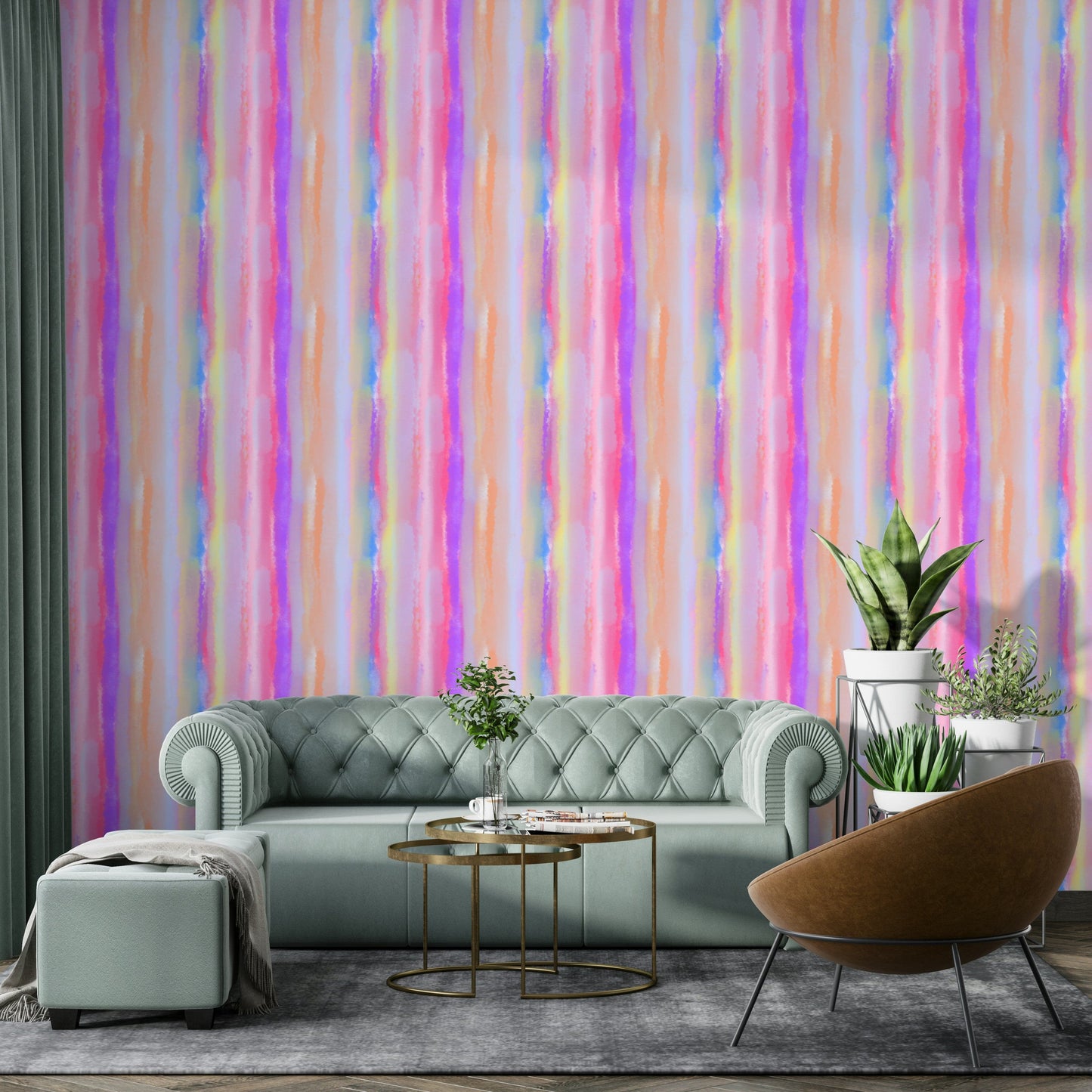 A cheerful striped pattern wall mural for playful decor.

