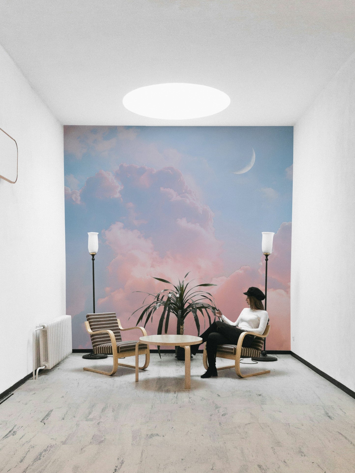 Scenic wallpaper with cartoon shapes and colors

