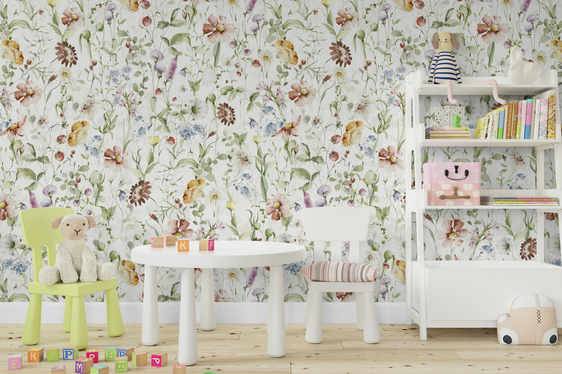 A wall covering with a whimsical and peaceful style.

