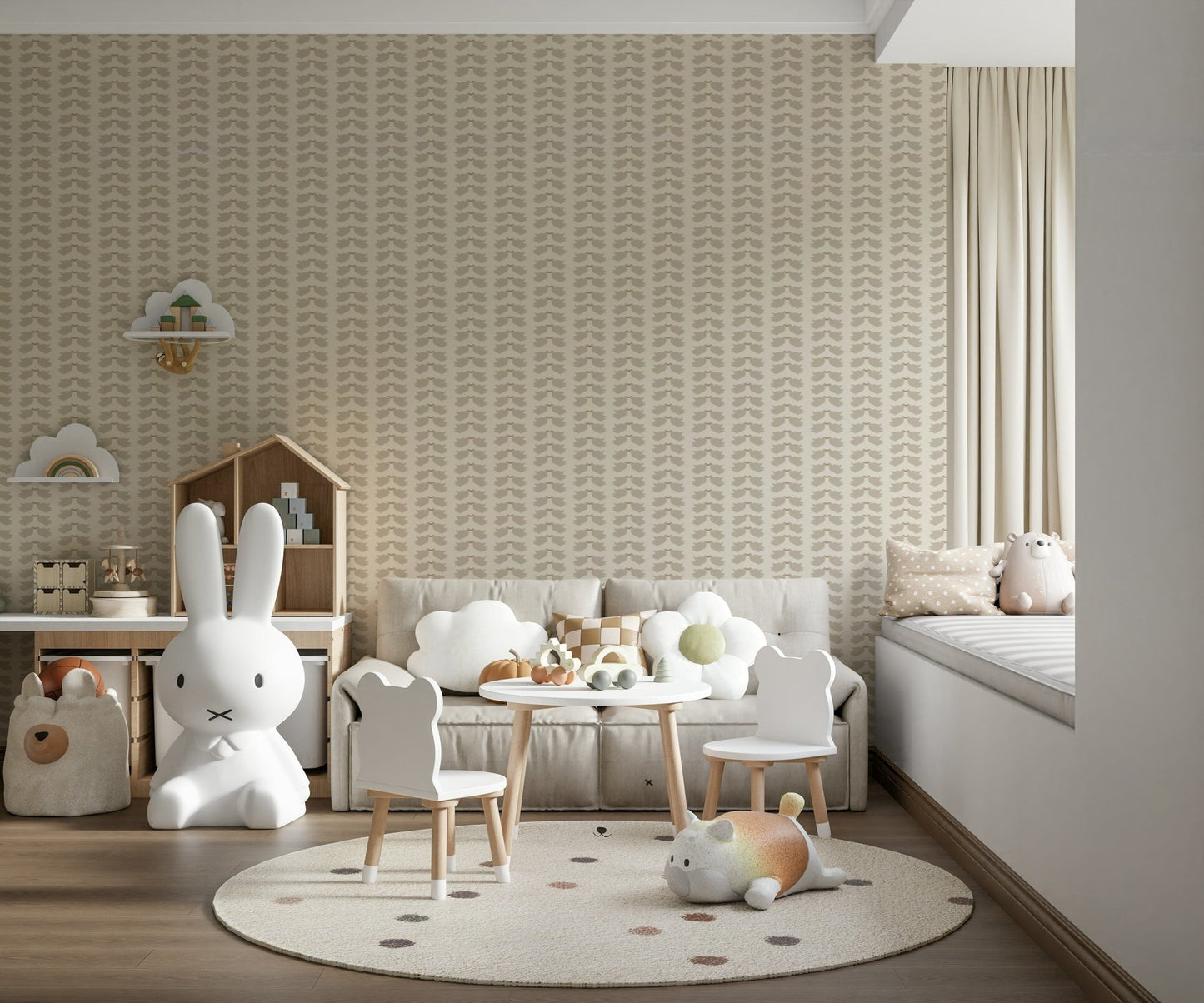 Sweet love birds wall mural serene soft taupe tones.