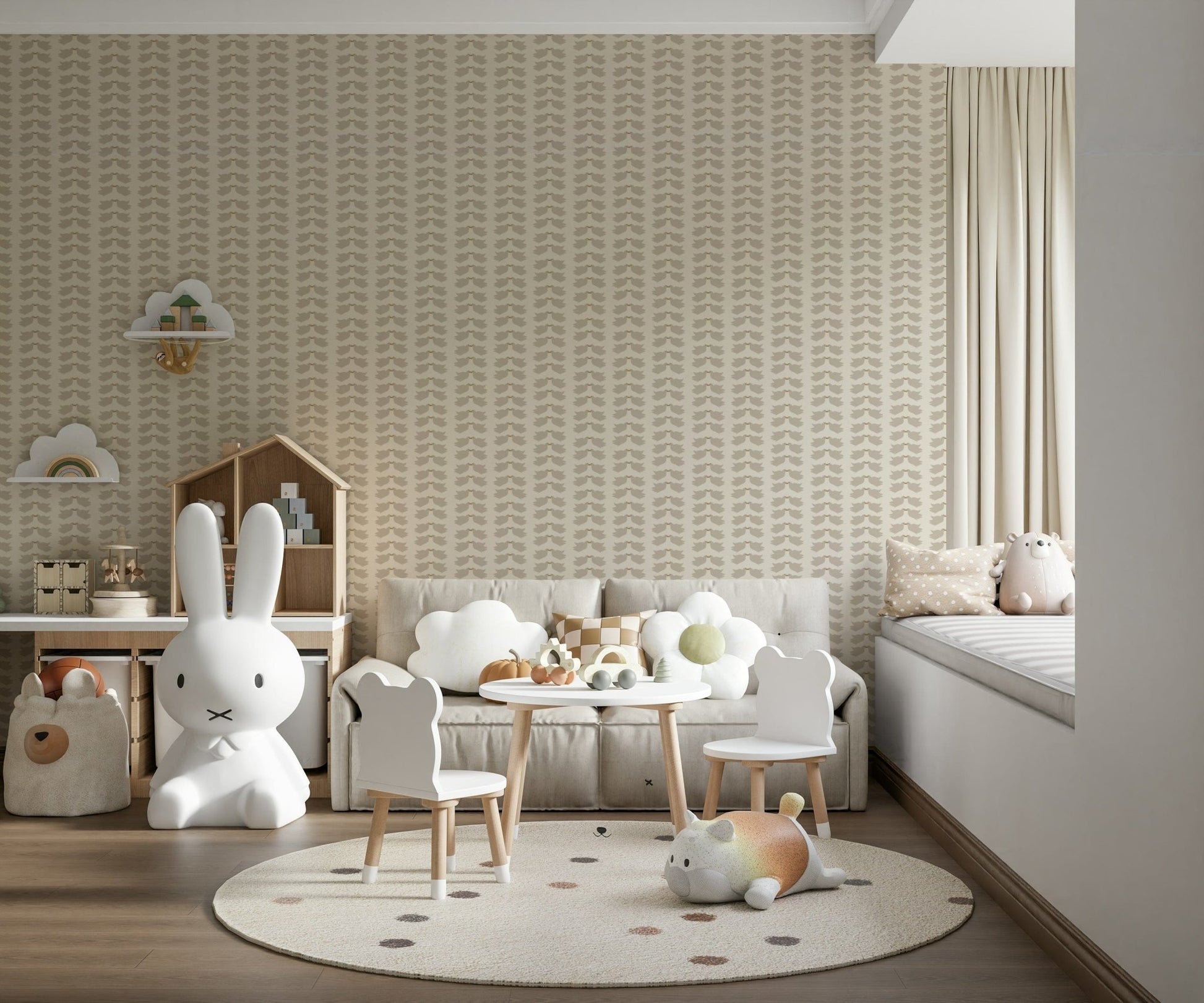 Sweet love birds wall mural serene soft taupe tones.