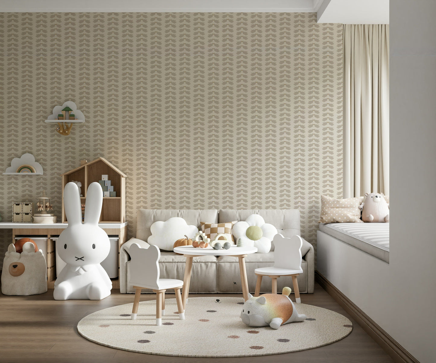 Sweet love birds wall mural serene soft taupe tones.