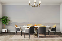 Serene lake landscape wallpaper for a modern bedroom feature wall with natural light.