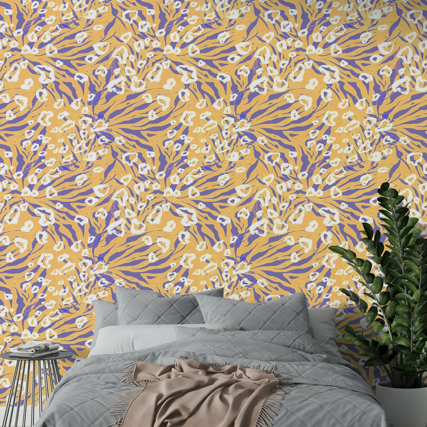 A peaceful modern abstract mural on decorative wallpaper.

