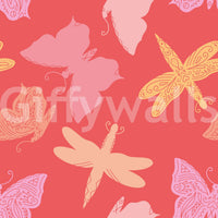 Playful butterfly wallpaper with large, stylized wings arranged in a seamless repeating pattern.
