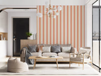White dashed line details on Peach & Cream Stripes Wallpaper.