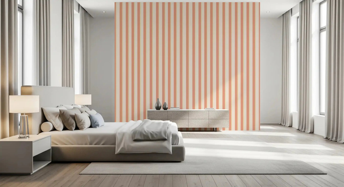 Peach & Cream Stripes Wallpaper with precise vertical stripe alignment.
