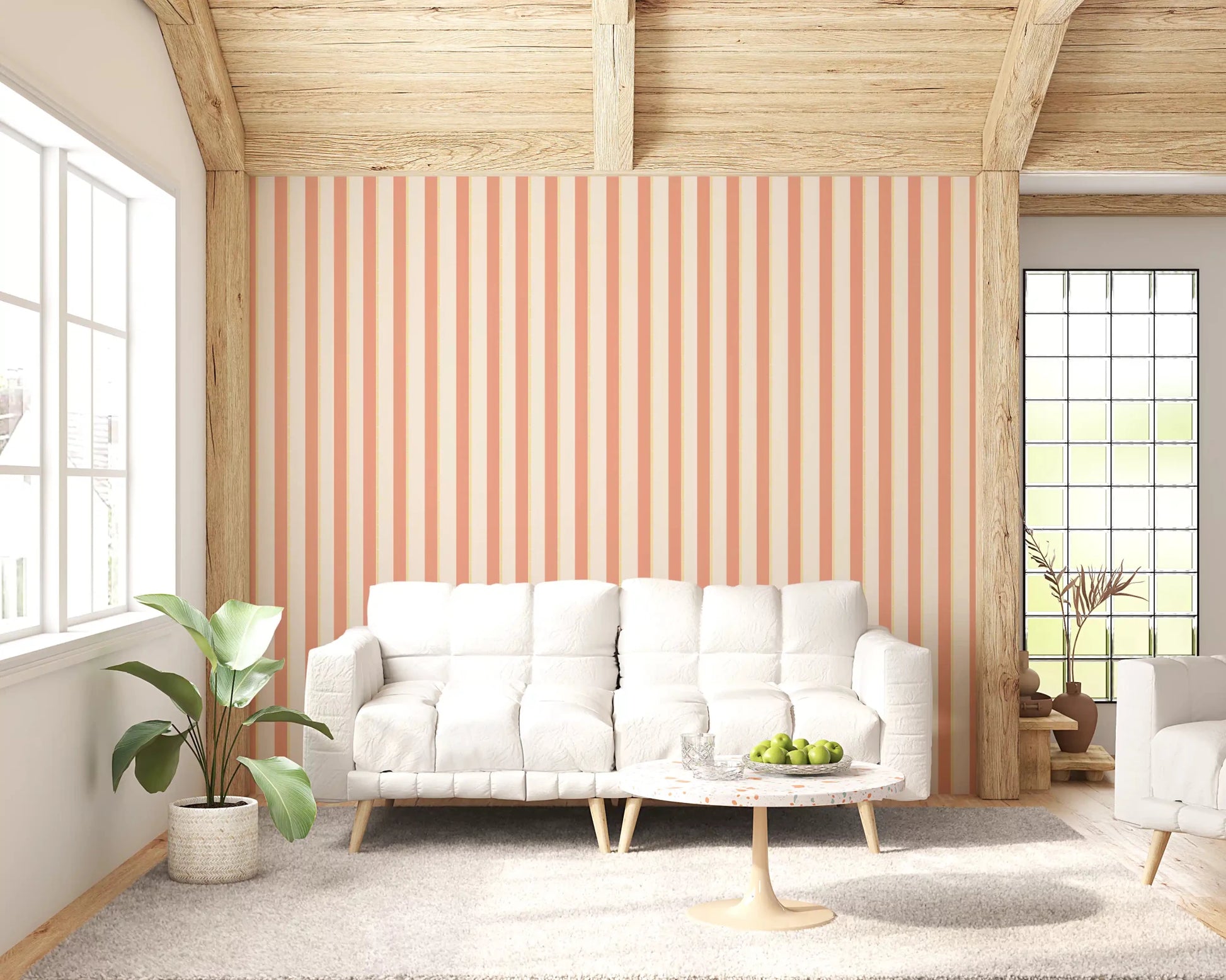 Peach & Cream Stripes Wallpaper with vertical soft orange bands.