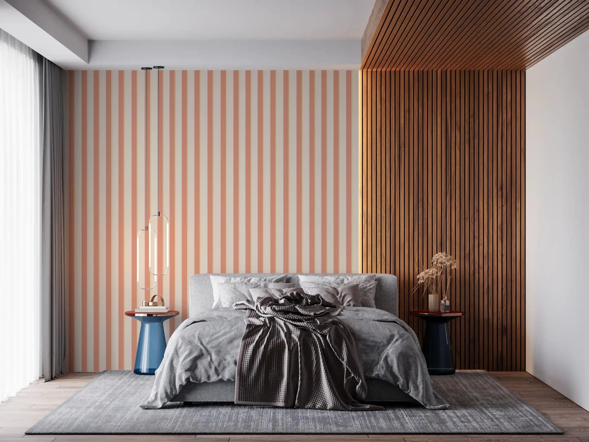 Durable Peach & Cream Stripes Wallpaper in light earthy colors.