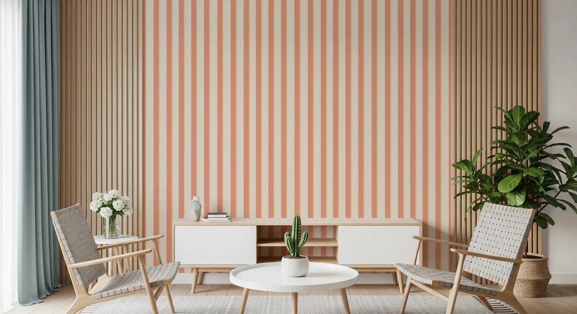 Symmetrical Peach & Cream Stripes Wallpaper in warm pastel tones.