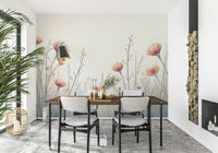 Ethereal peach Whispering Blooms wallpaper features delicate botanical wall mural art.