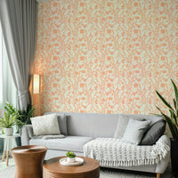 Dreamy floral wallpaper in soft peach and blush tones

