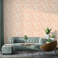 Artistic floral wallpaper in warm peach hues

