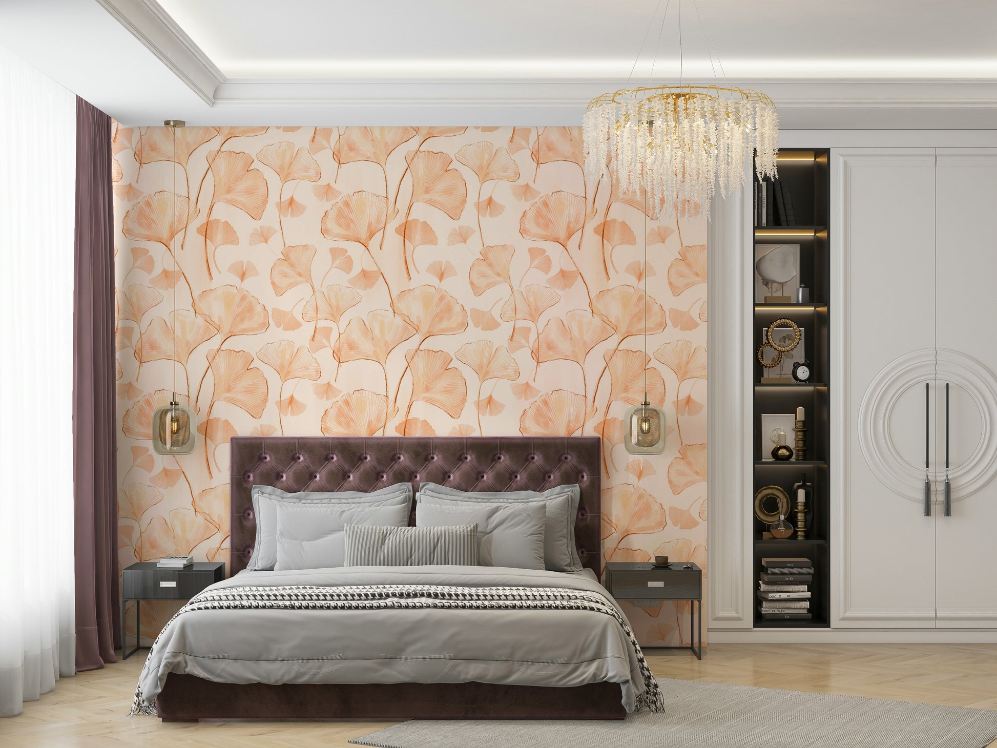 The wallpaper shows a gentle, flowing design.


