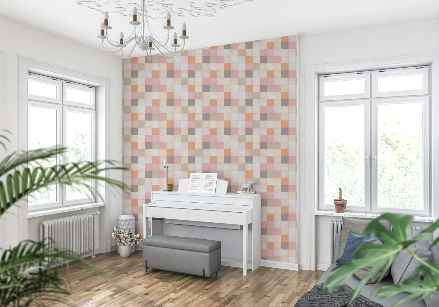 Soft Mosaic Tiles ‚Äì Peach Glow Wallpaper‚Å†