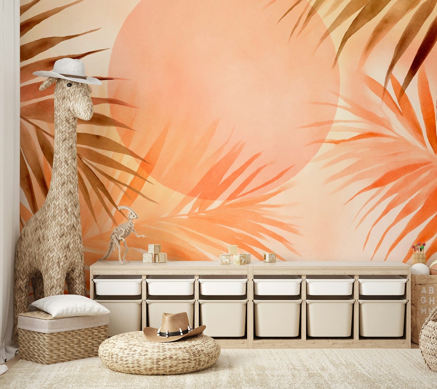 ピーチ様確認用です♪　ファブリックパネル(Handmade) Peach Palm Sunrise Wallpaper