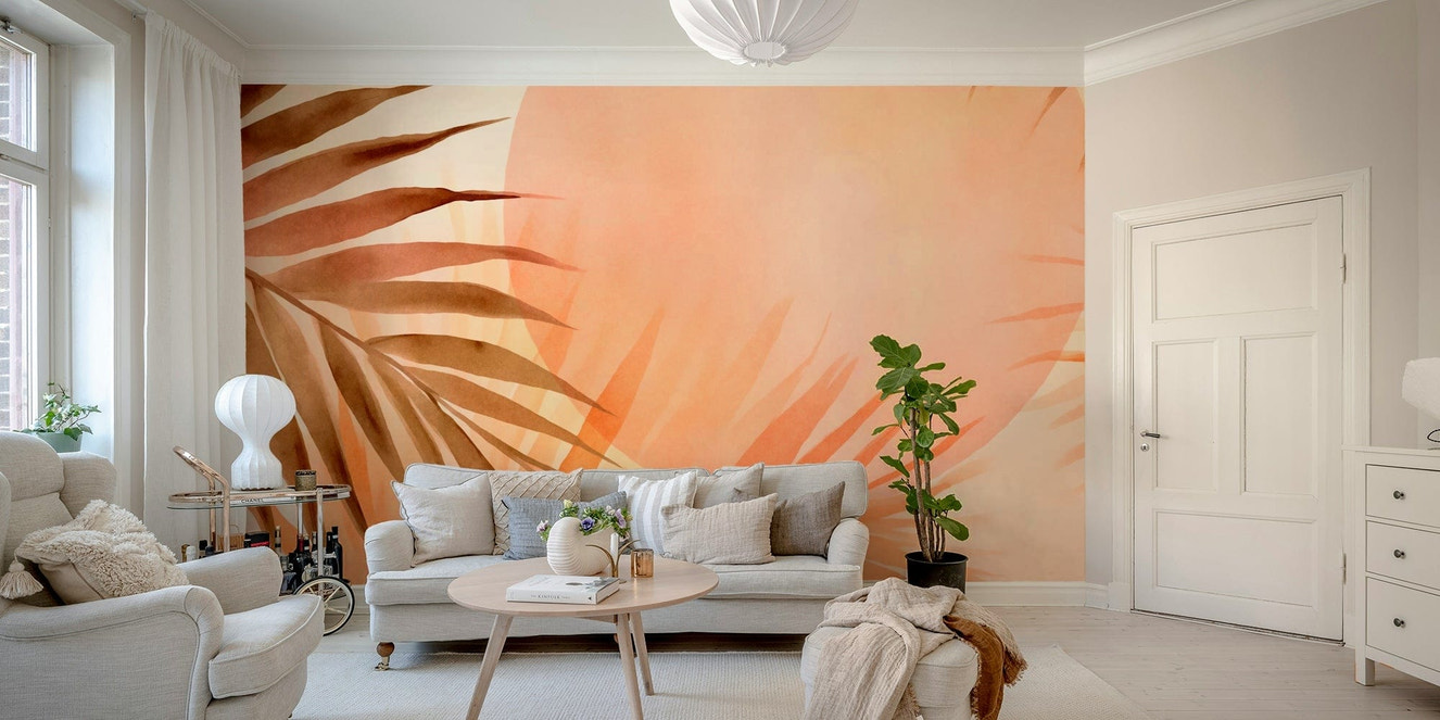 Tall, elegant palm trees are visible in silhouette or soft light.
