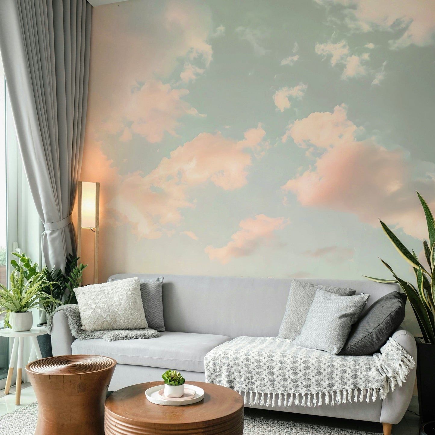 Wall mural with whimsical shapes and colors

