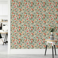 Vintage-inspired wallpaper with cherries and peaches

