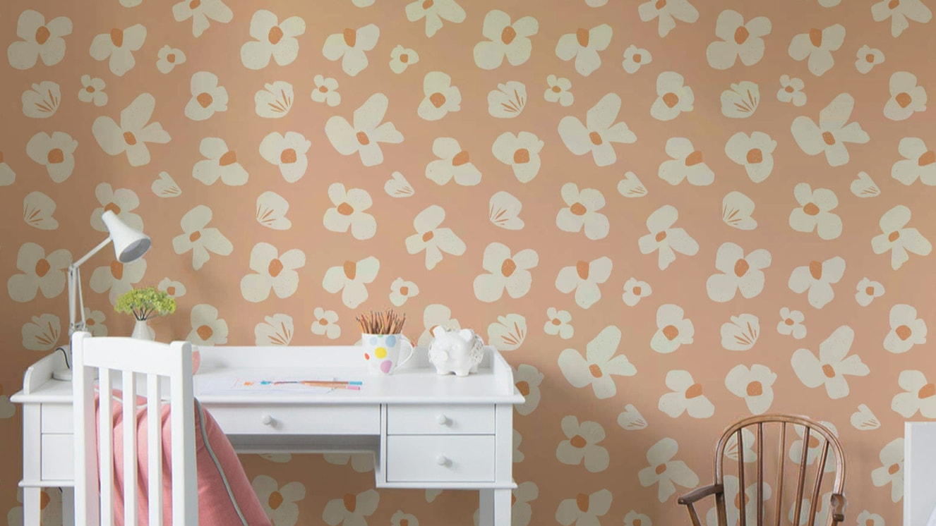 Artistic peach floral wallpaper for stylish interiors

