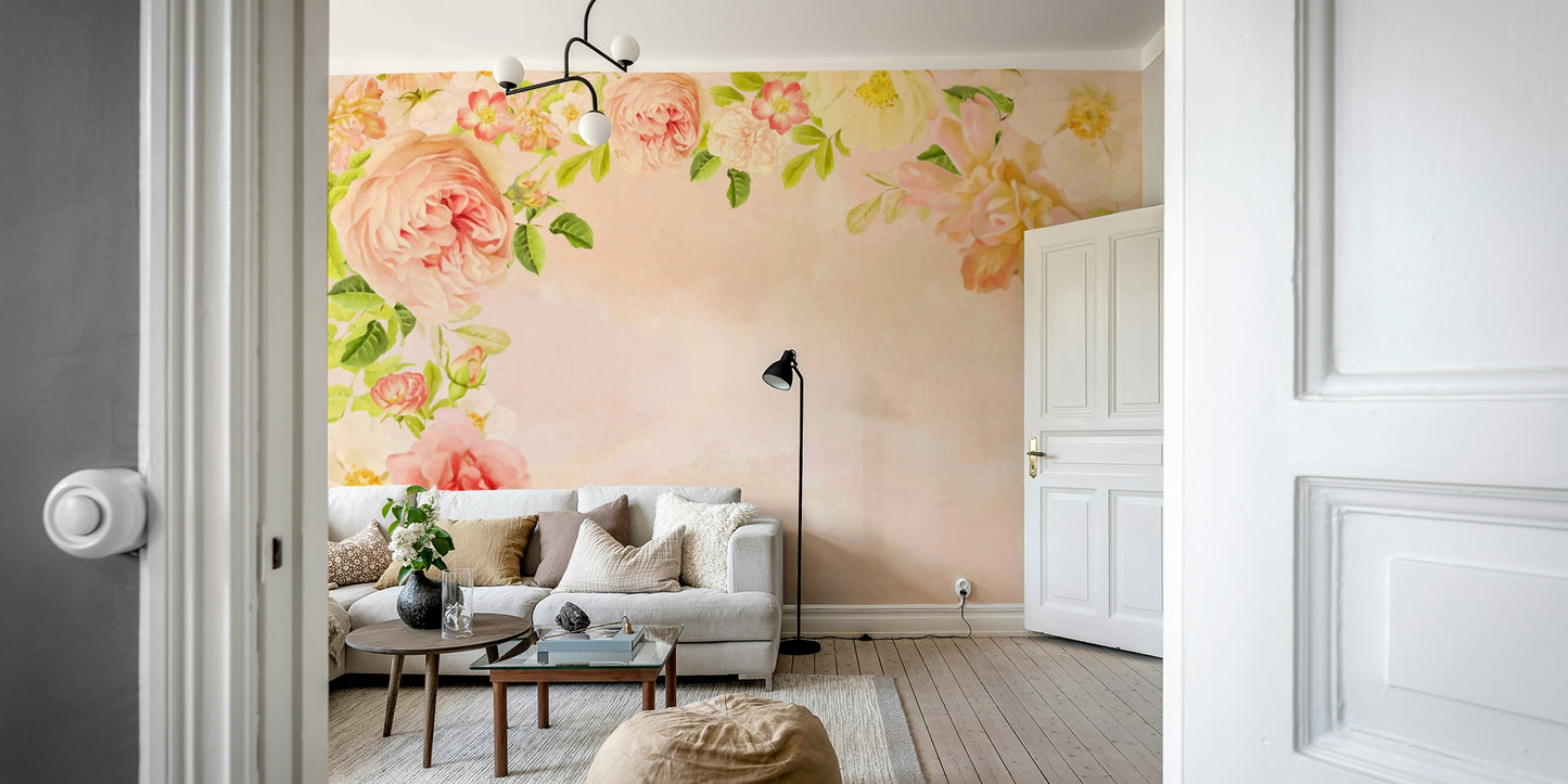 Peachy Keen Roses wall mural

