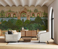 Peacock wall mural adding a nature theme to a bedroom wall