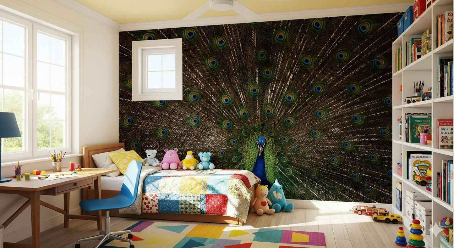 Peacock Pride wall covering adding a bold, vibrant touch to any room.