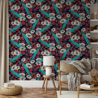 Decorative wallpaper with black and gold peacocks

