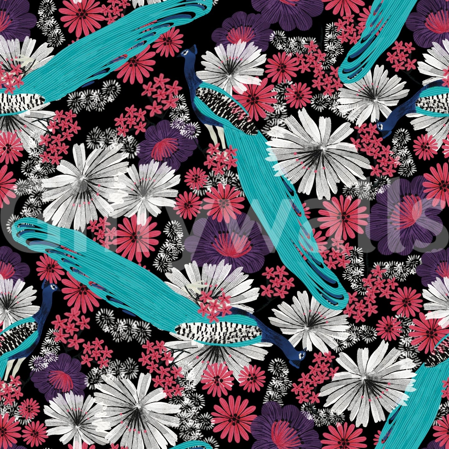 Elegant wallpaper with detailed peacock artwork

