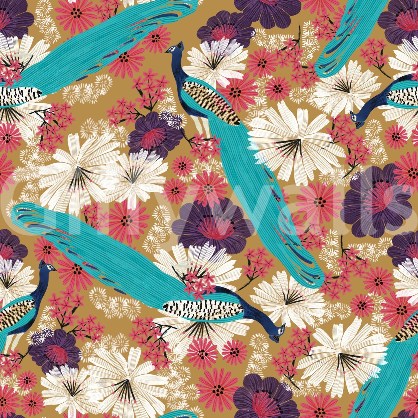 Stylish peacock print for statement wall

