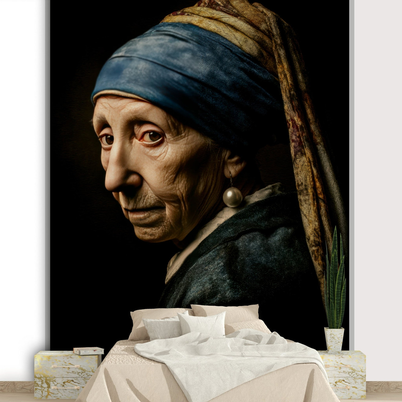 Iconic female portrait with modern color blocks

