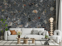 Dark Pebble Stone Harmony wallpaper realistic gray aggregate.