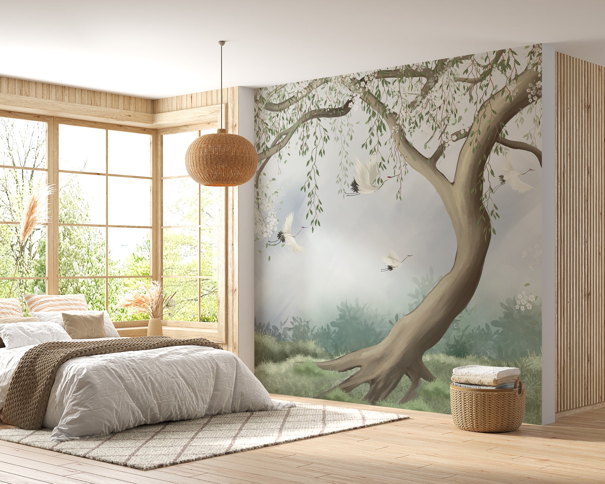 Peel & Stick Foggy Tree in Forest Wallpaper - Giffywalls