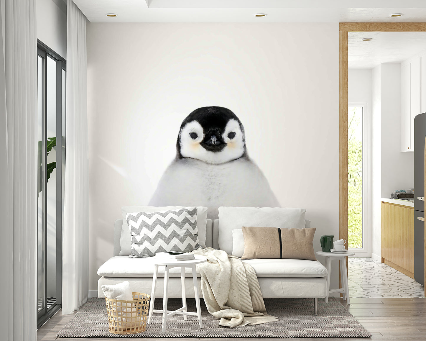 Penguin-themed wall mural for kids' rooms

