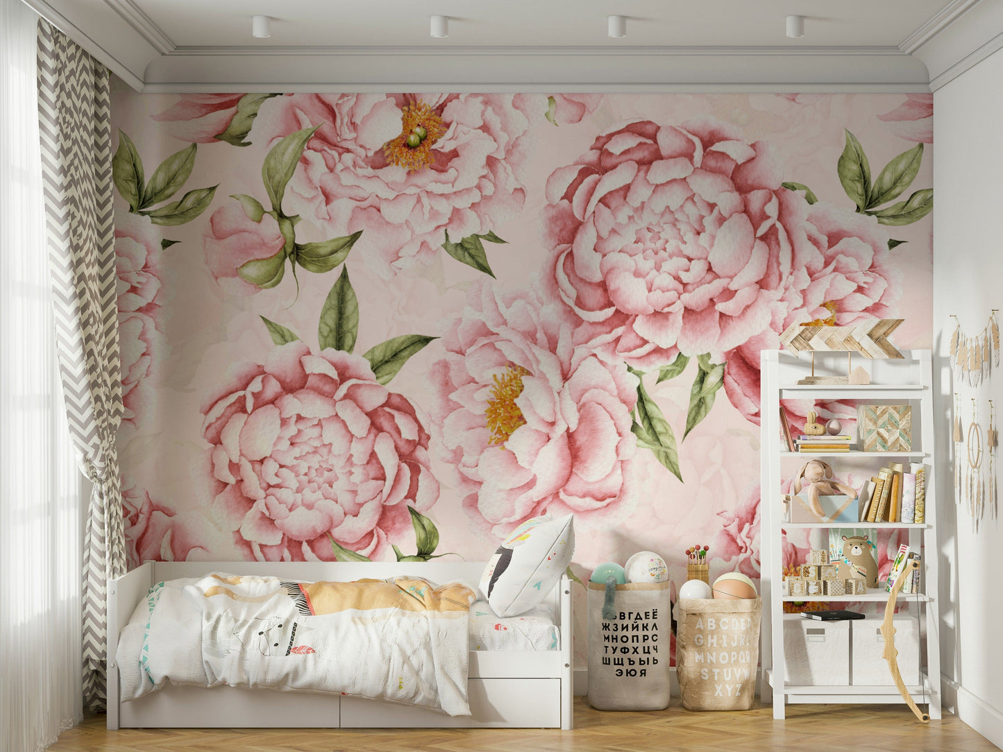 The mural has a soft, graceful feel.

