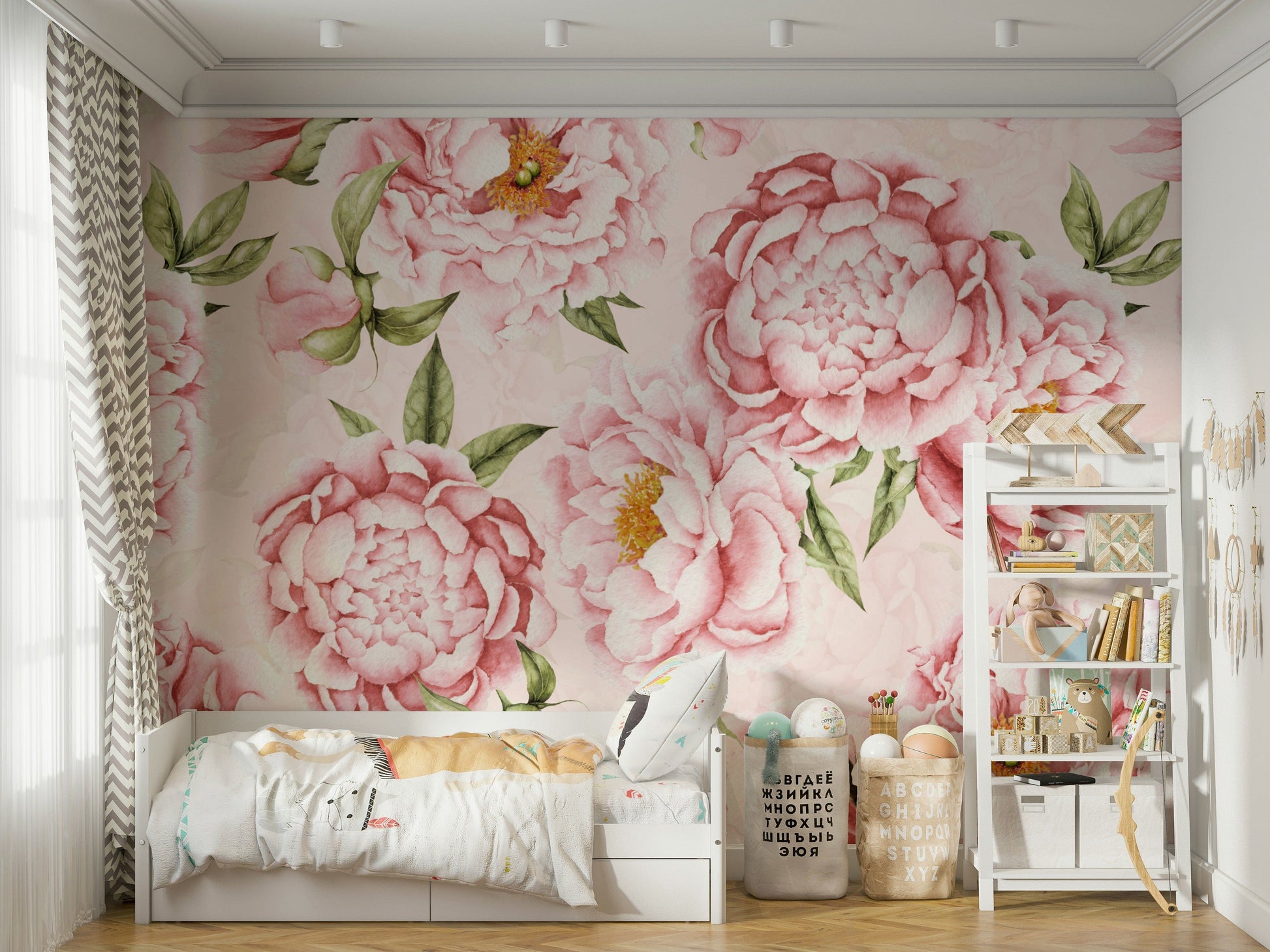 The mural has a soft, graceful feel.

