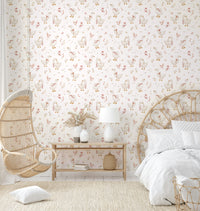 Vintage-style geese wallpaper with petals

